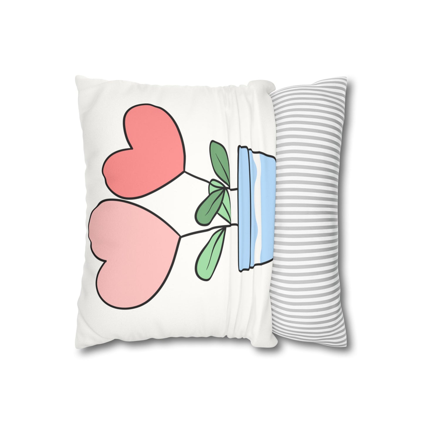 Square Pillowcase with Flowerpot and Hearts Design