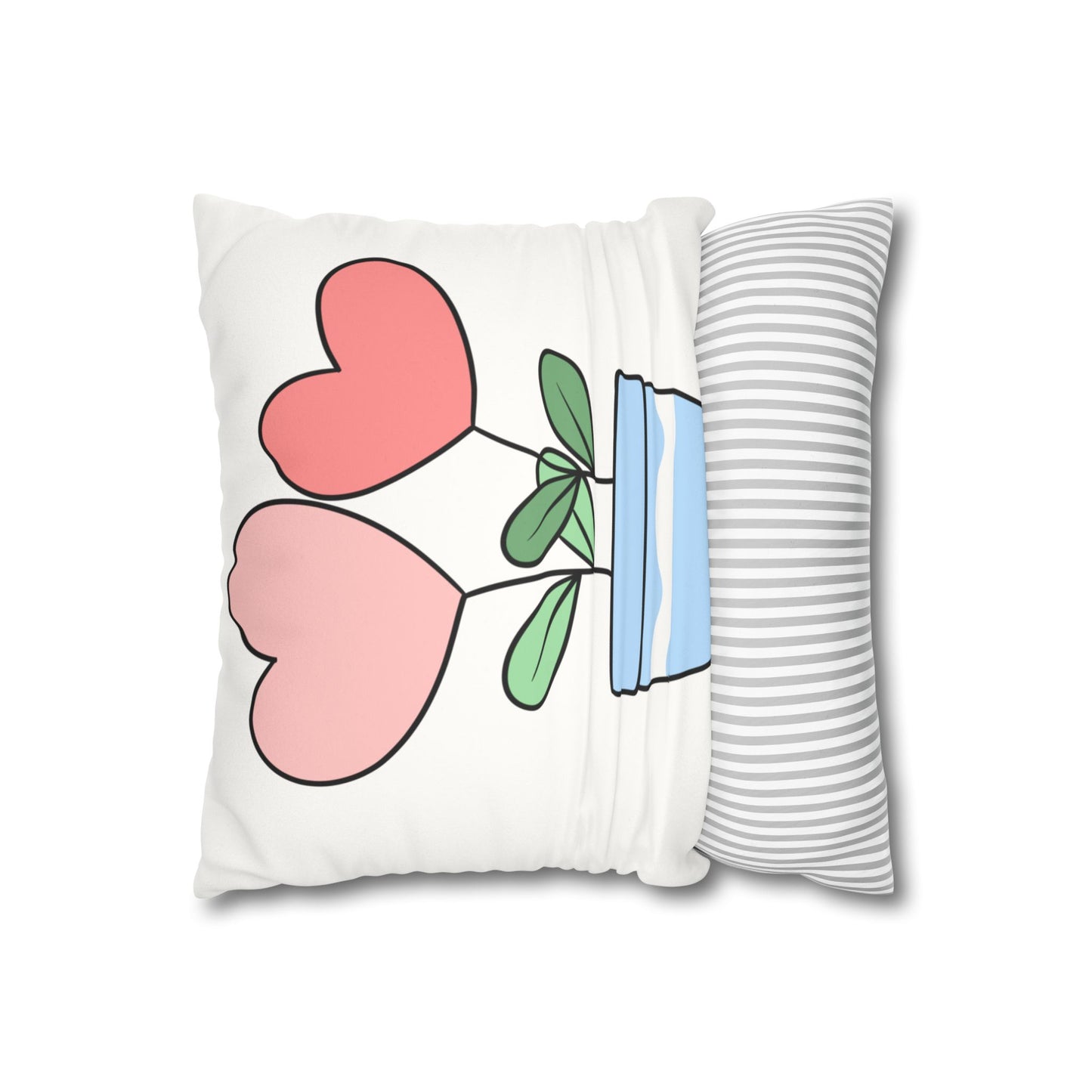 Square Pillowcase with Flowerpot and Hearts Design