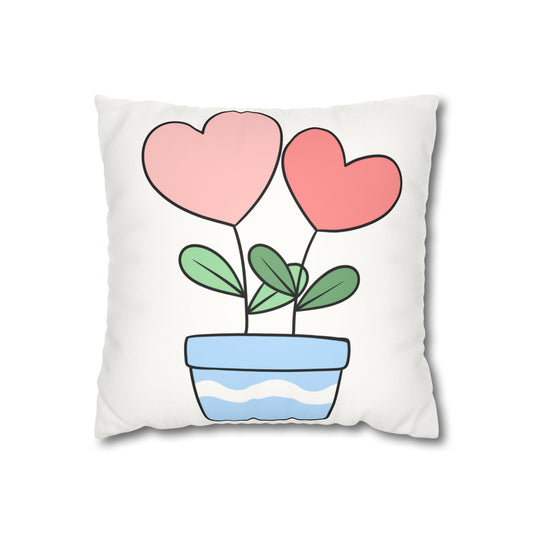 Square Pillowcase with Flowerpot and Hearts Design
