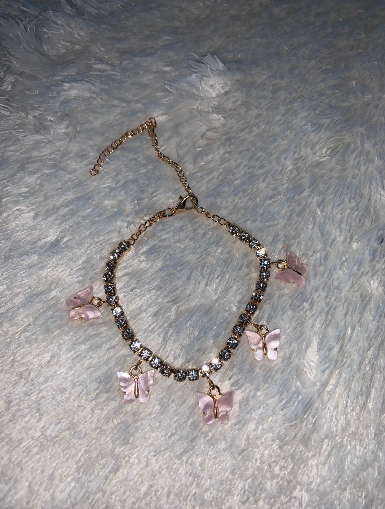 Gold / Pink Butterfly Rhinestone Anklet | DaRoyal Way