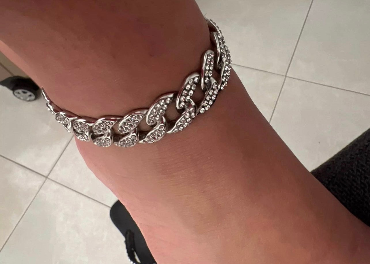 Silver Diamond Anklet Cuban Link