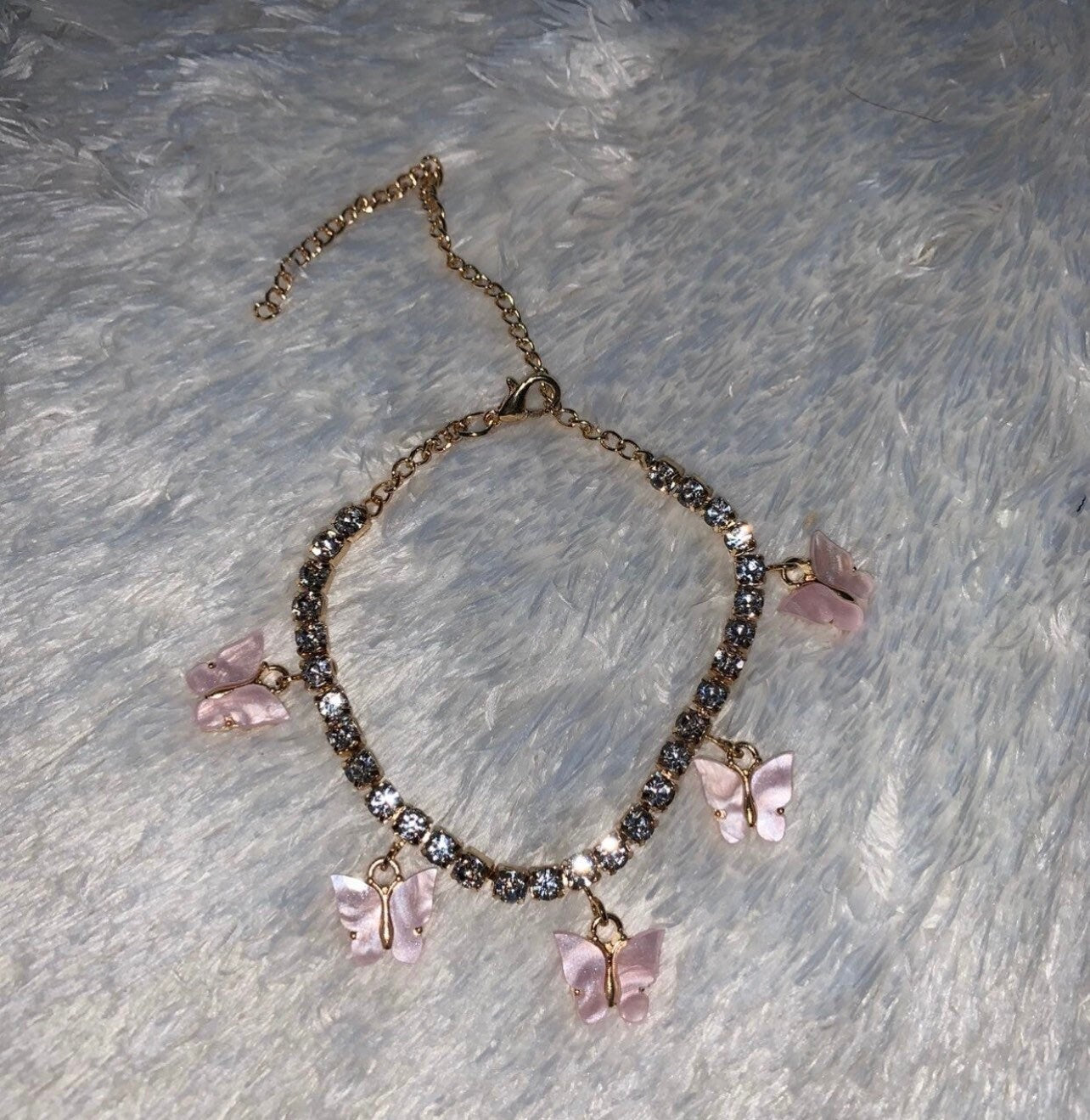 Gold/Pink Butterfly Rhinestone Anklet