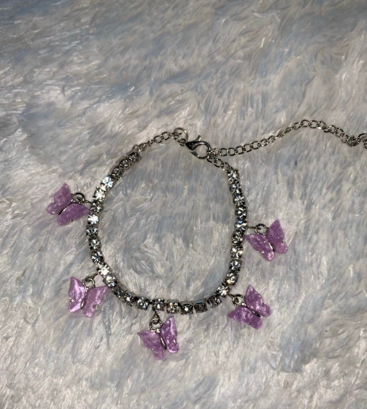 Silver/Purple Butterfly Rhinestone Anklet