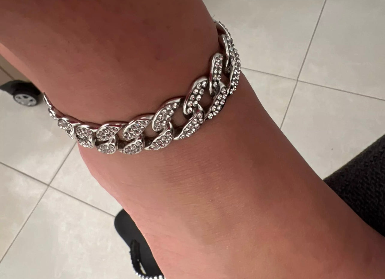 Silver Diamond Anklet Cuban Link | DaRoyal Way